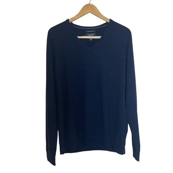 Nordstrom Men’s 100% Italian Cashmere Navy Blue Sweater XL Extra Large V-Neck - Picture 1 of 8